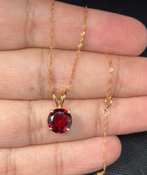 9mm round AAA natural garnet pendant in 14K yellow gold solitaire necklace 2.94-3.55 carat January birthstone jewelry