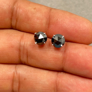 EGL USA Certified 3 Ct Round Rose Cut Black Diamond Stud Earrings 14K White Gold | AAA Quality Real Diamond Jewelry for Women