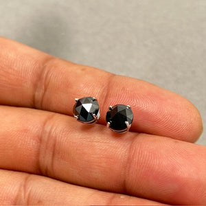 EGL USA Certified 3 Ct Round Rose Cut Black Diamond Stud Earrings 14K White Gold | AAA Quality Real Diamond Jewelry for Women