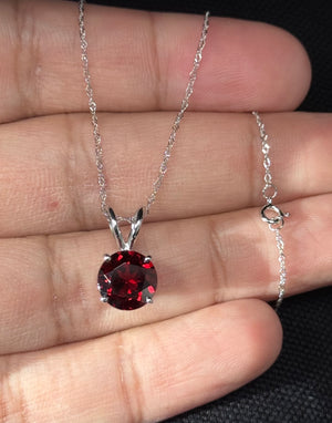 9mm round AAA natural garnet pendant in  14K white gold chain 