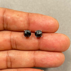 EGL USA Certified 2.5 Ct Round Rose Cut Black Diamond Stud Earrings 14K White Gold | AAA Quality Real Diamond Jewelry for Women