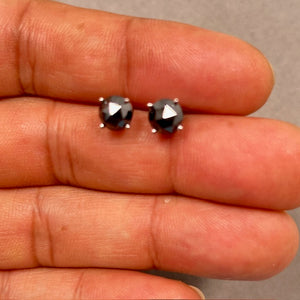 EGL USA Certified 2.5 Ct Round Rose Cut Black Diamond Stud Earrings 14K White Gold | AAA Quality Real Diamond Jewelry for Women