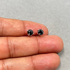 1.65 Ct AAA Black Diamond Stud Earrings 14K White Gold, Round Rose Cut Solitaire Four Prong, Luxury Women’s Jewelry Gift