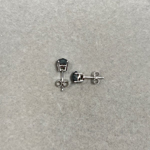 1.00 Ct of 5.40-5.50 mm AAA Round Rose Cut Black Diamond Stud Earrings in 14K White Gold