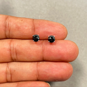 1.00 Ct of 5.40-5.50 mm AAA Round Rose Cut Black Diamond Stud Earrings in 14K White Gold