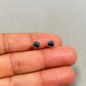 1.00 Ct of 5.40-5.50 mm AAA Round Rose Cut Black Diamond Stud Earrings in 14K White Gold