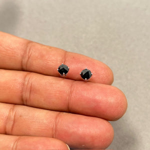 1.00 Ct of 5.40-5.50 mm AAA Round Rose Cut Black Diamond Stud Earrings in 14K White Gold