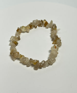 Natural Golden Rutile Quartz Bracelet - 7-8" Stretchable Healing Stone Jewelry - Rutilated Quartz Boho Crystal Bead Bracelet for Women & Men