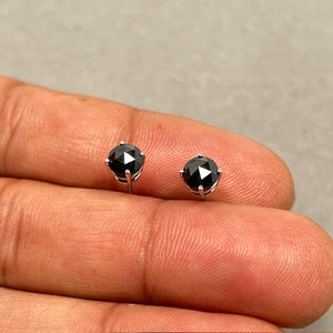 1.00 Ct of 5.40-5.50 mm AAA Round Rose Cut Black Diamond Stud Earrings in 14K White Gold