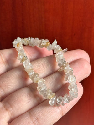 Natural Golden Rutile Quartz Bracelet - 7-8" Stretchable Healing Stone Jewelry - Rutilated Quartz Boho Crystal Bead Bracelet for Women & Men