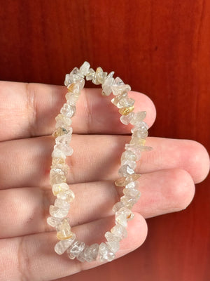 Natural Golden Rutile Quartz Bracelet - 7-8" Stretchable Healing Stone Jewelry - Rutilated Quartz Boho Crystal Bead Bracelet for Women & Men