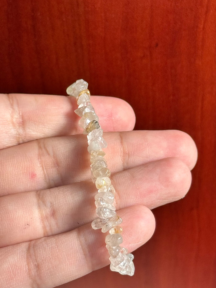 Natural Golden Rutile Quartz Bracelet - 7-8" Stretchable Healing Stone Jewelry - Rutilated Quartz Boho Crystal Bead Bracelet for Women & Men