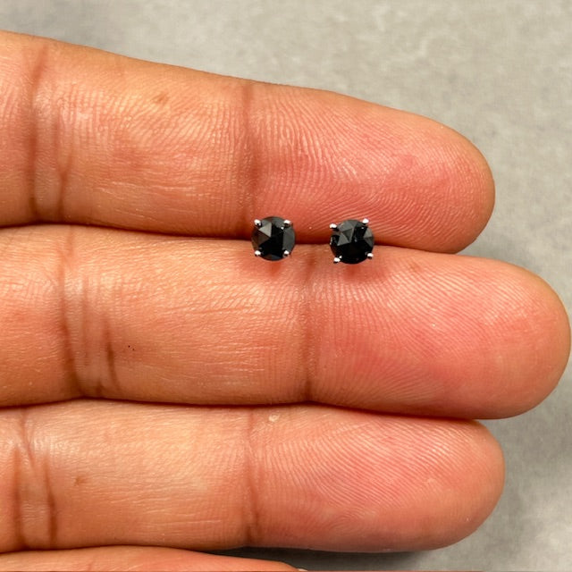 3/4 Ct AAA Black Diamond Stud Earrings 14K White Gold, Round Rose Cut Solitaire Four Prong Classic Women's Jewelry