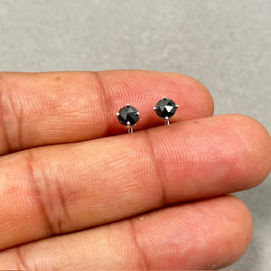 3/4 Ct AAA Black Diamond Stud Earrings 14K White Gold, Round Rose Cut Solitaire Four Prong Classic Women's Jewelry