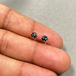 3/4 Ct AAA Black Diamond Stud Earrings 14K White Gold, Round Rose Cut Solitaire Four Prong Classic Women's Jewelry