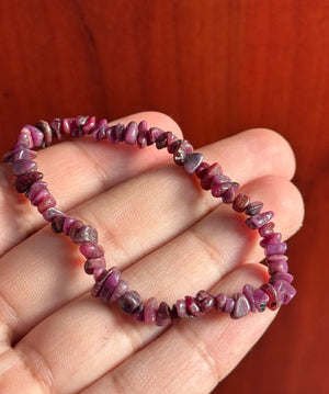 Natural Ruby Bracelet - 7-8" Stretch Beaded Gemstone Jewelry - Genuine Ruby Healing Stone for Love, Courage, Vitality - Women & Men