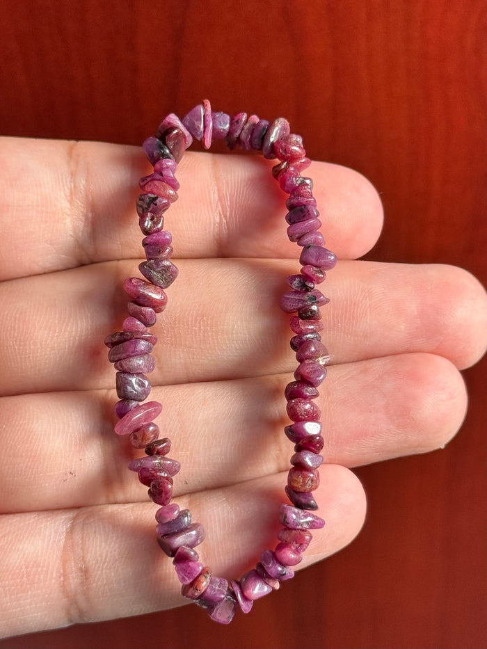 Natural Ruby Bracelet - 7-8" Stretch Beaded Gemstone Jewelry - Genuine Ruby Healing Stone for Love, Courage, Vitality - Women & Men