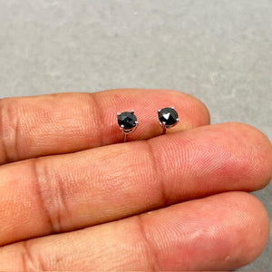 1/2 Cts of 3.70-3.90 mm AAA Round Rose Cut Black Diamond Stud Earrings in 14K White Gold