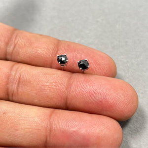 1/2 Cts of 3.70-3.90 mm AAA Round Rose Cut Black Diamond Stud Earrings in 14K White Gold