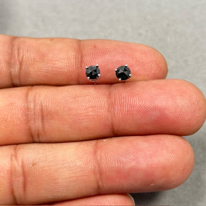 1/2 Cts of 3.70-3.90 mm AAA Round Rose Cut Black Diamond Stud Earrings in 14K White Gold