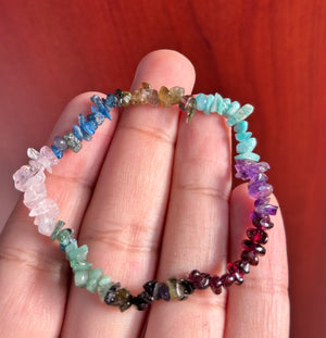 Natural Multi-Color Gemstone Beaded Bracelet – 7 to 8 Inch Stretch, Handmade Colorful Healing Crystal Jewelry Gift