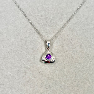 Amethyst Solitaire Pendant Silver | 4mm Round Amethyst Necklace | Trillion Shape Frame Pendant | Purple Gemstone Jewelry Gift
