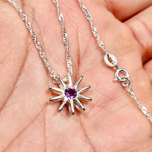 Amethyst Star Pendant Silver | 4mm Round Amethyst Necklace | Purple Gemstone Star Necklace | February Birthstone Gift