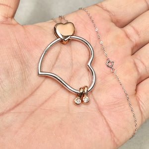 Diamond Heart Pendant Two Tone Gold | Heart in Heart Necklace 14K White & Rose Gold | 0.08–0.14 Ct Diamond Pendant Gift
