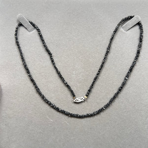 Beaded Black Diamond Necklace – 23 Ct TW, 18 Inches, 14K White Gold Fishlock Clasp