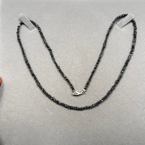 Beaded Black Diamond Necklace – 23 Ct TW, 18 Inches, 14K White Gold Fishlock Clasp