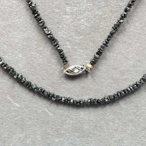Beaded Black Diamond Necklace – 23 Ct TW, 18 Inches, 14K White Gold Fishlock Clasp