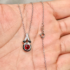 Garnet Circle Drop Pendant Silver | 5mm Round Garnet Necklace | AAA Red Gemstone Pendant | January Birthstone Jewelry Gift