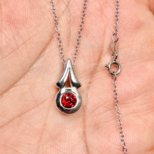Garnet Circle Drop Pendant Silver | 5mm Round Garnet Necklace | AAA Red Gemstone Pendant | January Birthstone Jewelry Gift