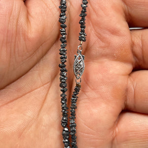 Beaded Black Diamond Necklace – 23 Ct TW, 18 Inches, 14K White Gold Fishlock Clasp