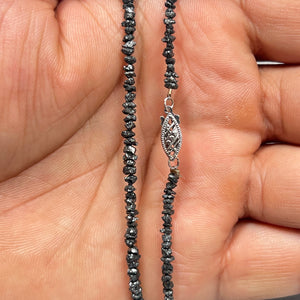 Beaded Black Diamond Necklace – 23 Ct TW, 18 Inches, 14K White Gold Fishlock Clasp