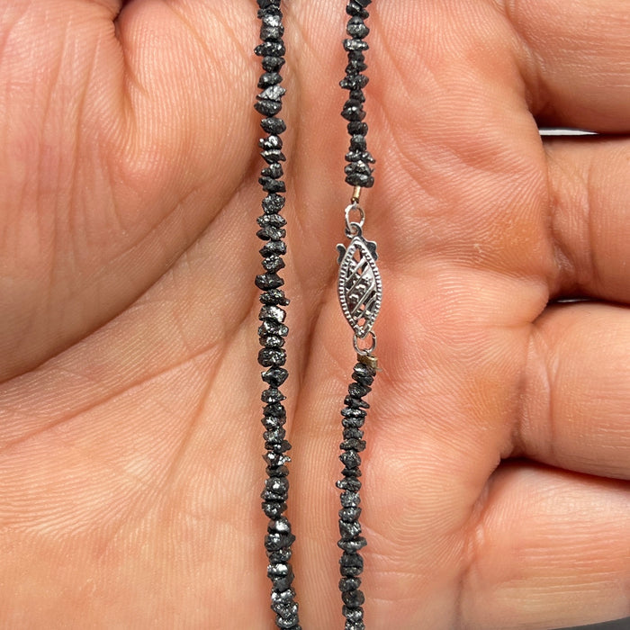 Beaded Black Diamond Necklace – 23 Ct TW, 18 Inches, 14K White Gold Fishlock Clasp