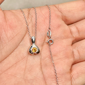 Citrine Heart Drop Pendant Silver | 4mm Round Citrine Necklace | Yellow Gemstone Pendant | November Birthstone Jewelry Gift