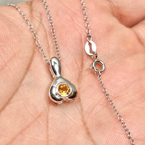Citrine Heart Drop Pendant Silver | 4mm Round Citrine Necklace | Yellow Gemstone Pendant | November Birthstone Jewelry Gift