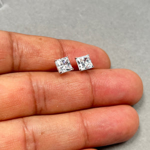 6mm Princess Cut Cubic Zirconia Stud Earrings: 10K Yellow Gold