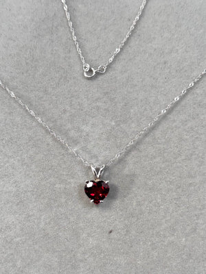AAA Heart Shaped Garnet 8mm Solitaire Pendant Necklace 1.75–2.15 CT | 14K White Gold | January Birthstone Gift