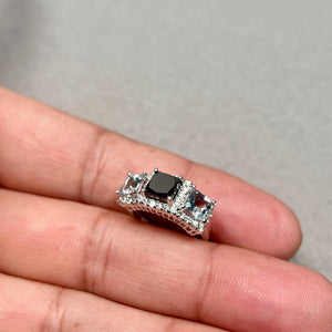 Black Diamond Aquamarine Ring 14K White Gold | 1.83 Ct Diamond Ring | Princess Cut Black Diamond | Blue Gemstone Statement Ring Size 5