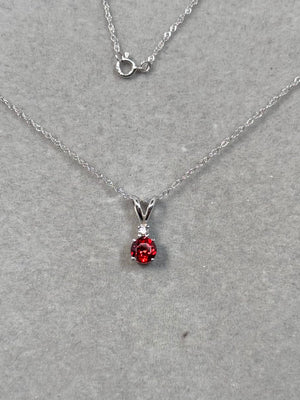 AAA Round Garnet & Diamond 5mm Pendant Necklace 0.57 CT Garnet | 14K White Gold | January Birthstone