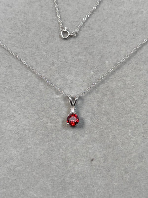 AAA Round Garnet & Diamond 5mm Pendant Necklace 0.57 CT Garnet | 14K White Gold | January Birthstone