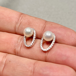 cultured pearl diamond drop earrings in 14k white gold elegant design