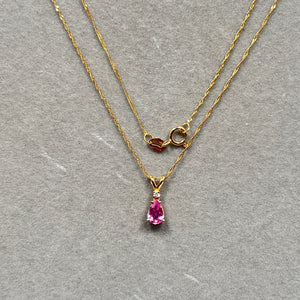 Pink Sapphire Diamond Pendant Necklace - 14K Yellow Gold Singapore Chain
