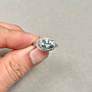 Aquamarine Diamond Ring | 14K White Gold Oval — March Birthstone Engagement Gift for Her Ring Size 7
