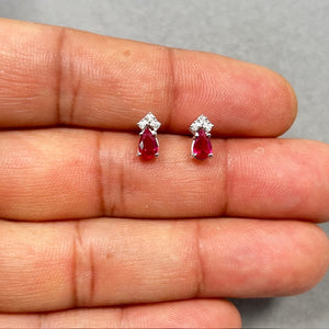 Pear Ruby Diamond Earrings: 14K White Gold Gemstone Studs