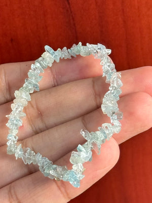 Aquamarine Bracelet, 6-7 Inch Expandable Beaded Jewelry, Natural Healing Crystal, Adjustable Stretch Band, Handmade Gift for All