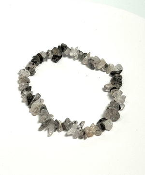 Black Rutile Quartz Bracelet, 6-7 Inch Expandable Beaded Jewelry, Natural Healing Crystal, Handmade Gift for Men & Women