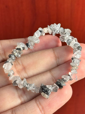 Black Rutile Quartz Bracelet, 6-7 Inch Expandable Beaded Jewelry, Natural Healing Crystal, Handmade Gift for Men & Women